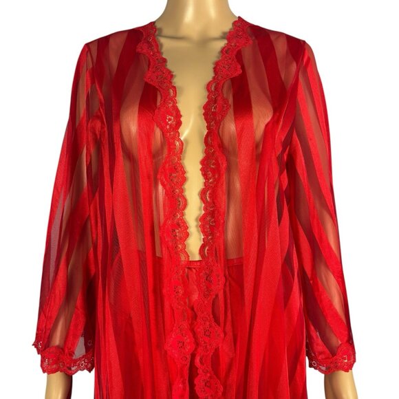 Vintage Jenelle of California Red Nylon Peignoir Set Sz M P Robe Pants Hollywood - Picture 6 of 16